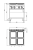 Fourneau électrique 4 plaques carrées sur meuble Série Maxima 900 Modèle E9PQ4M Marque Berto's