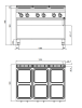 Fourneau électrique 6 plaques carrées sur meuble Série Maxima 900 Modèle E9PQ6M Marque Berto's