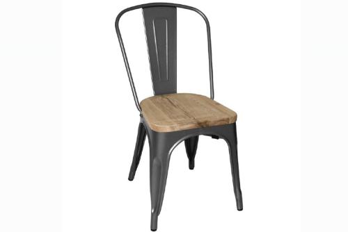 Chaise en acier avec assise en bois gris métallisé Modèle GG708