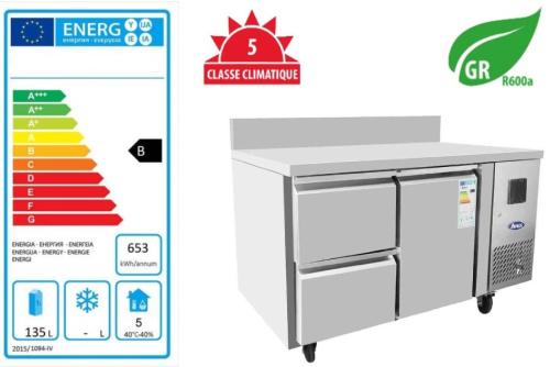 Table réfrigérée 1 porte 2 tiroirs avec dosseret Série 700 Modèle EPF3523GR-SB Marque Atosa