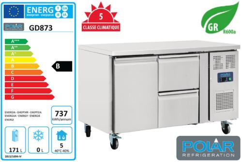 Table réfrigérée 1 porte 2 tiroirs série 700 Modèle GD873 Marque Polar